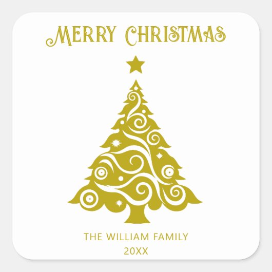 Elegant wit vrolijk kerstboom vakantie cadeau vierkante sticker (Voorkant)
