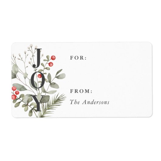 Elegant Wit Winter Waterverf Botanische Gift Label (Voorkant)