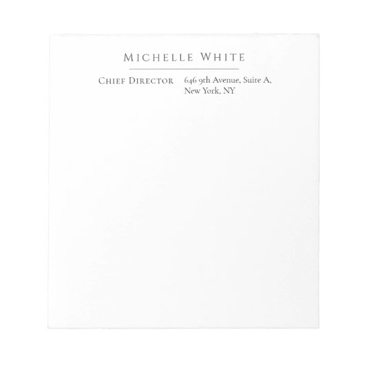 Elegant Wit Wit Professionele Modern Notitieblok (Voorkant)