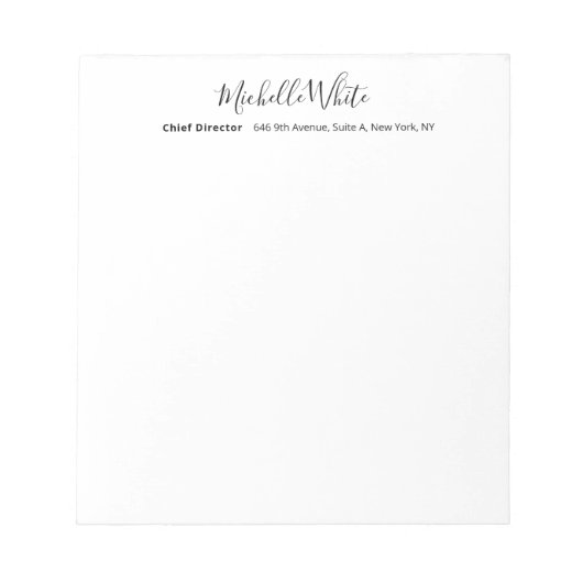 Elegant Wit Witte Professioneel Modern Notitieblok (Voorkant)