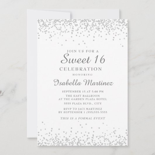 Elegant Wit Zilver Glitter Sweet 16 Kaart (Voorkant)
