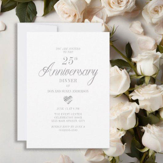 Elegant Wit Zilver Hart 25e Jubileum Kaart