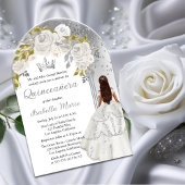 Elegant Wit Zilver Roos Floral Quinceañera Party Acryl Uitnodigingen