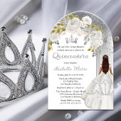 Elegant Wit Zilver Roos Floral Quinceañera Party Acryl Uitnodigingen