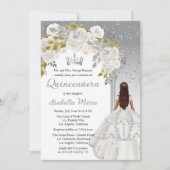 Elegant Wit Zilver Roos Floral Quinceañera Party Kaart (Voorkant)