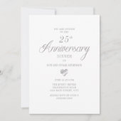 Elegant Wit Zilveren Hart 25e Trouwdag Kaart (Voorkant)