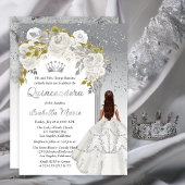 Elegant Wit Zilveren Roos Bloemige Quinceañera Fee Folie Uitnodiging