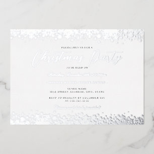 Elegant Wit Zilveren Sneeuwvlok Kerstfeest Folie Uitnodiging