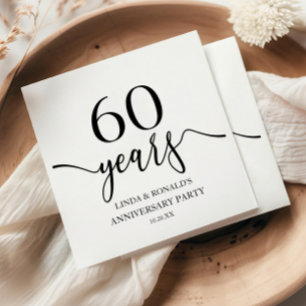 Elegant wit zwart 60ste bruiloft Jubileum Servet