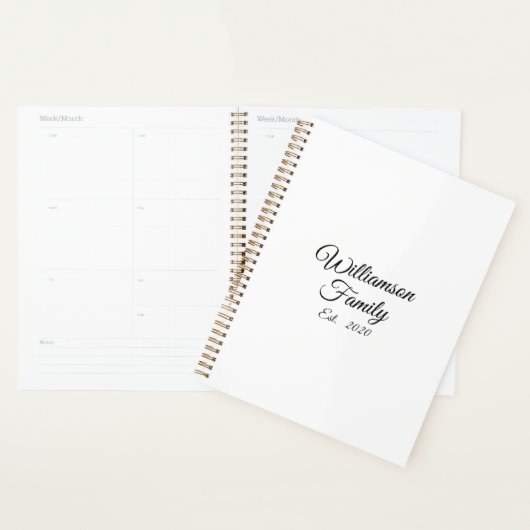 Elegant wit zwart aangepaste script familienaam da planner (Display)