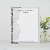 Elegant Wit & Zwart Bloemen Paisley Kant Briefhoofd Ontwerp (Staand voorkant)