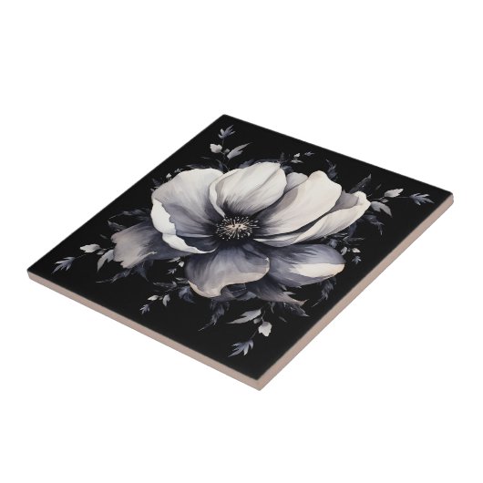 Elegant wit zwart bloemig tegeltje (Zijkant)