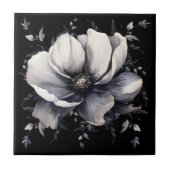 Elegant Wit Zwart Bloemmotief Tegeltje (Voorkant)