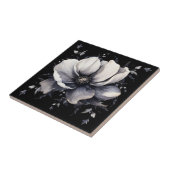 Elegant Wit Zwart Bloemmotief Tegeltje (Zijkant)