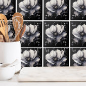 Elegant Wit Zwart Bloemmotief Tegeltje