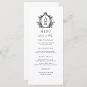 Elegant Wit Zwart Crest Monogram Bruiloft Menu (Voorkant / Achterkant)