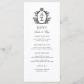 Elegant Wit Zwart Crest Monogram Bruiloft Menu (Voorkant)
