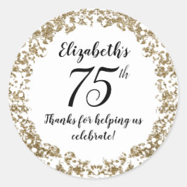 Elegant Wit Zwart en Goud 75ste Verjaardag Ronde Sticker