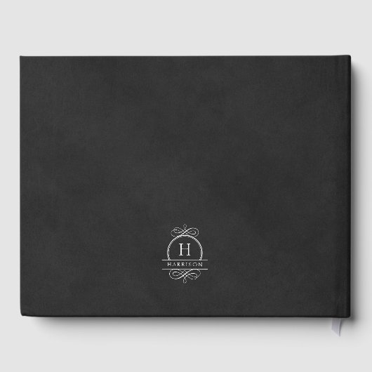 Elegant Wit & Zwart Fluweel Imitatie Bruiloft Gastenboek (Achterkant)