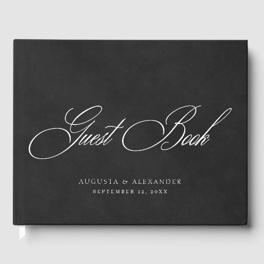 Elegant Wit & Zwart Fluweel Imitatie Bruiloft Gastenboek (Voorkant)