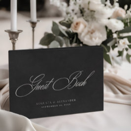 Elegant Wit & Zwart Fluweel Imitatie Bruiloft Gastenboek