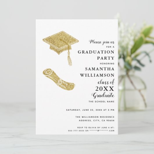 Elegant Wit Zwart Goud Afstudeerder Foto Afstudere Kaart (Staand voorkant)