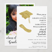 Elegant Wit Zwart Goud Afstudeerder Foto Afstudere Kaart (Voorkant / Achterkant)