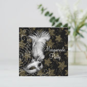 Elegant wit zwart goud gemaskerd bal kaart (Staand voorkant)
