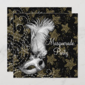 Elegant Wit Zwart Goud Masquerade Party Kaart (Voorkant / Achterkant)