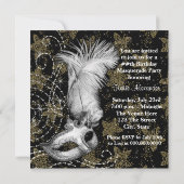 Elegant Wit Zwart Goud Masquerade Party Kaart (Achterkant)