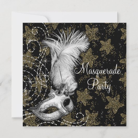 Elegant Wit Zwart Goud Masquerade Party Kaart (Voorkant)