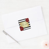 Elegant Wit, Zwart, Goud & Rood Bloem Bruiloft Vierkante Sticker (Envelop)