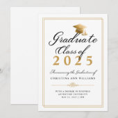 Elegant Wit Zwart Goud Script College Afstuderen Aankondiging (Voorkant / Achterkant)