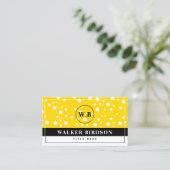 Elegant Wit Zwart Gouden Monogram Contactkaartje (Staand voorkant)