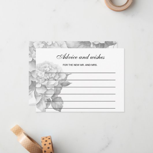 Elegant wit zwart grijs waterverf floraal notitiekaartje (Voorkant / Achterkant in situ)