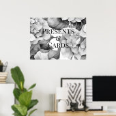 Elegant wit zwart grijs waterverf floraal poster (Thuiskantoor)