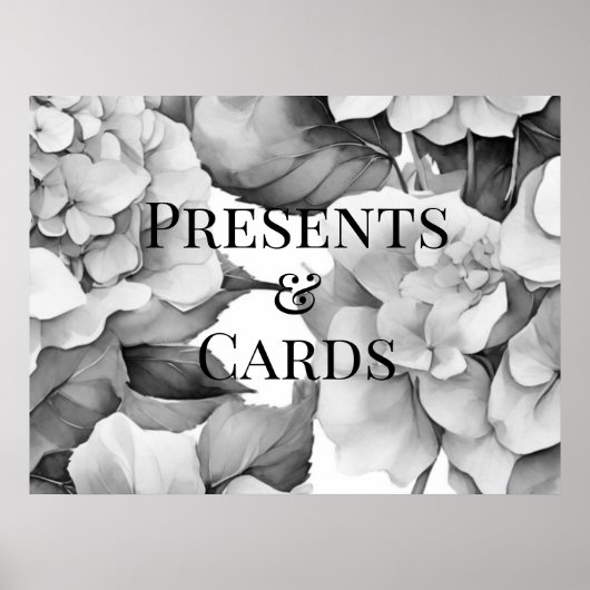 Elegant wit zwart grijs waterverf floraal poster (Voorkant)