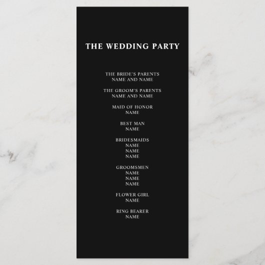 Elegant wit zwart kalligrafie bruiloft programma programmakaart (Achterkant)