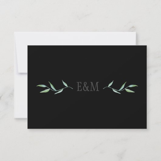 Elegant Wit Zwart Modern Monogram Geschilderd RSVP (Achterkant)