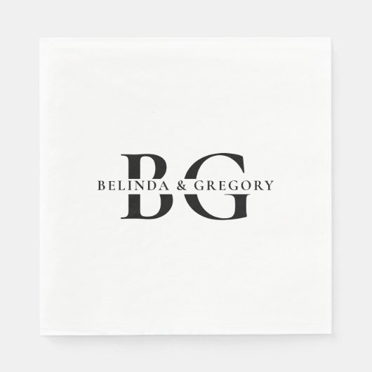 Elegant wit zwart monogram Initialen bruiloft Servet (Voorkant)