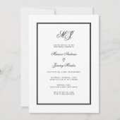 Elegant wit zwart monogram repetitie diner kaart (Voorkant)