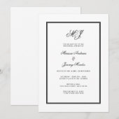 Elegant wit zwart monogram repetitie diner kaart (Voorkant / Achterkant)