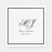 Elegant Wit Zwart Monogram Script Bruiloft Servet (Voorkant)