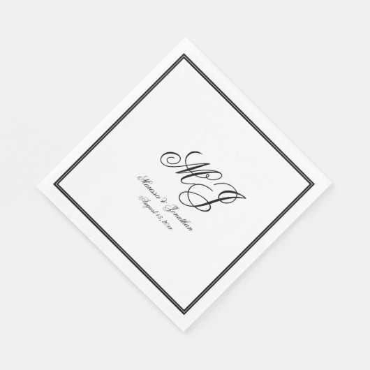 Elegant Wit Zwart Monogram Script Bruiloft Servet (Hoek)