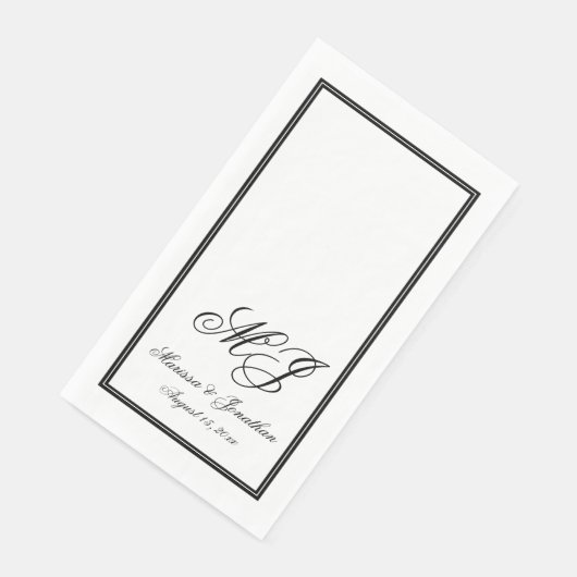 Elegant Wit Zwart Monogram Script Bruiloft Servet (Hoek)