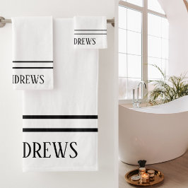 Elegant Wit Zwart Monogrammed Naam Bad Handdoek