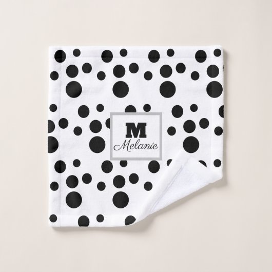 Elegant Wit, Zwart Polkadot Zilveren Hart Custom Bad Handdoek (Wasdoekje)
