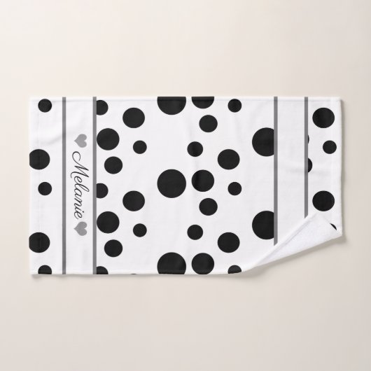 Elegant Wit, Zwart Polkadot Zilveren Hart Custom Bad Handdoek (Handdoek)