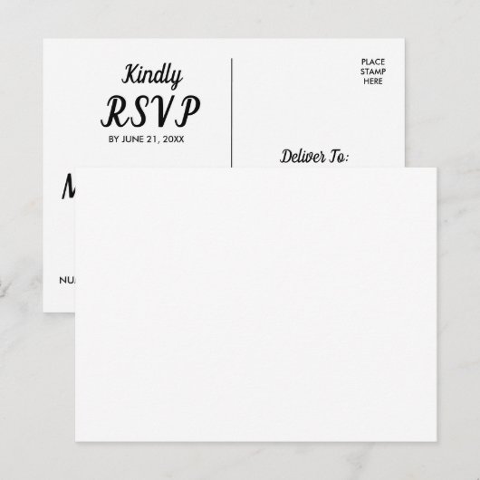 Elegant wit zwart RSVP-Briefkaart Briefkaart (Voorkant / Achterkant)