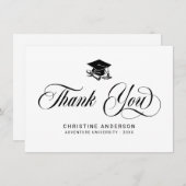 Elegant Wit Zwart Script Afstudeerder Pet Afstuder Bedankkaart (Voorkant / Achterkant)